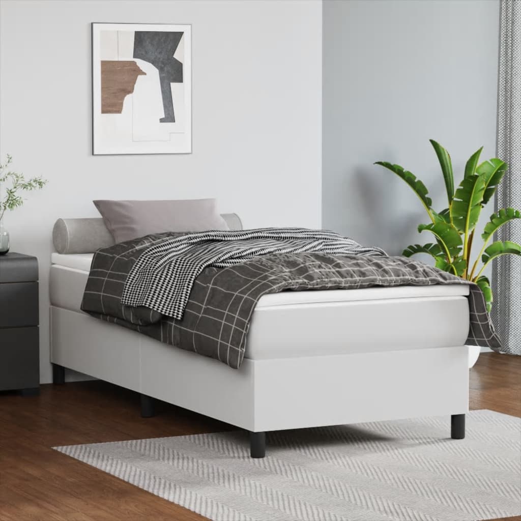 vidaXL Box Spring Bed Frame White 39.4"x74.8" Twin Faux Leather
