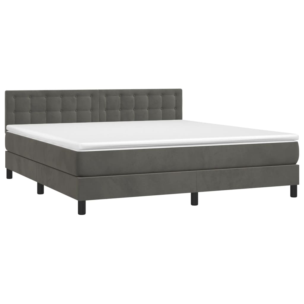 vidaXL Box Spring Bed with Mattress&LED Dark Gray Queen Velvet