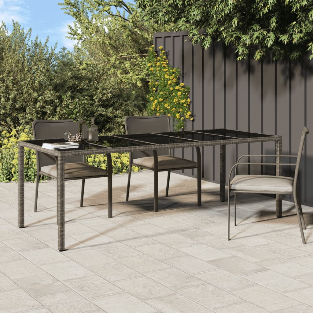 vidaXL Patio Table Gray 98.4"x39.4"x29.5" Tempered Glass and Poly Rattan