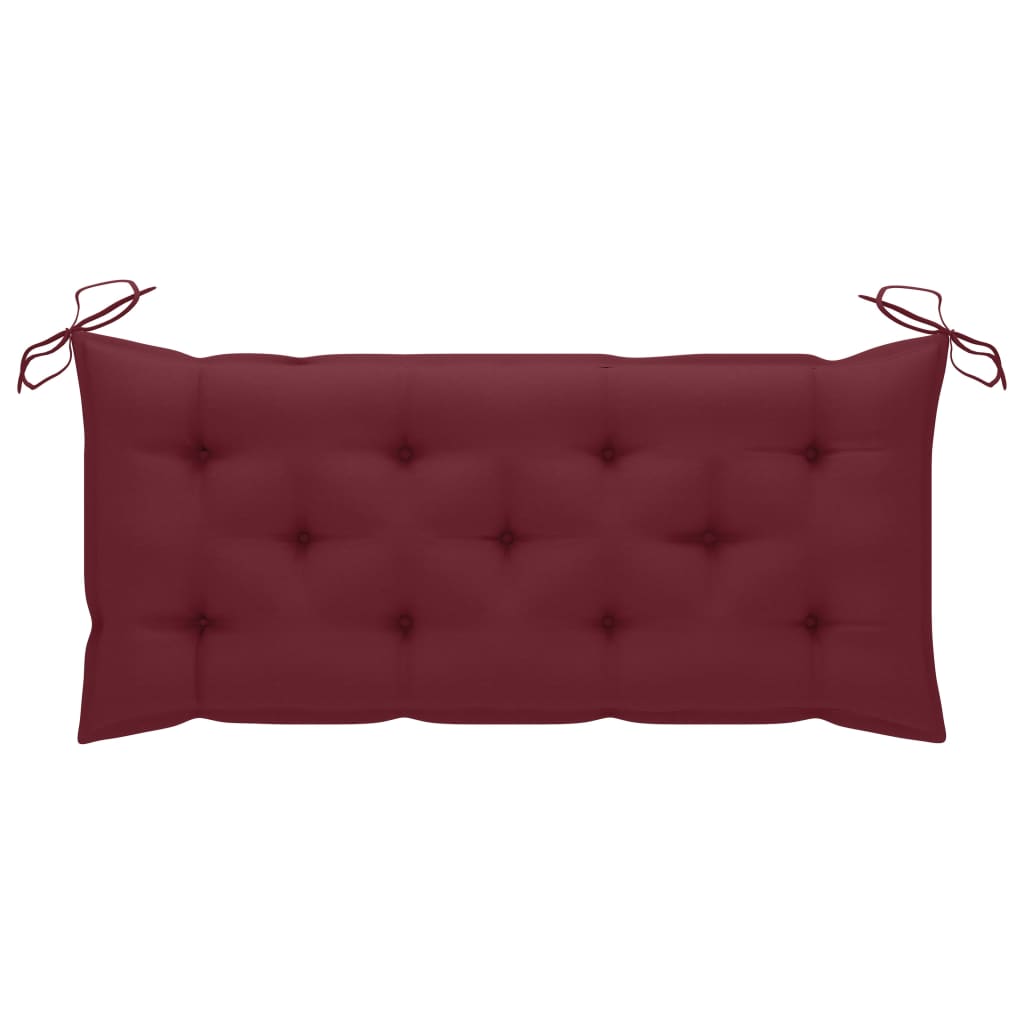 vidaXL Swing Bench with Wine Red Cushion 47.2" Solid Teak Wood