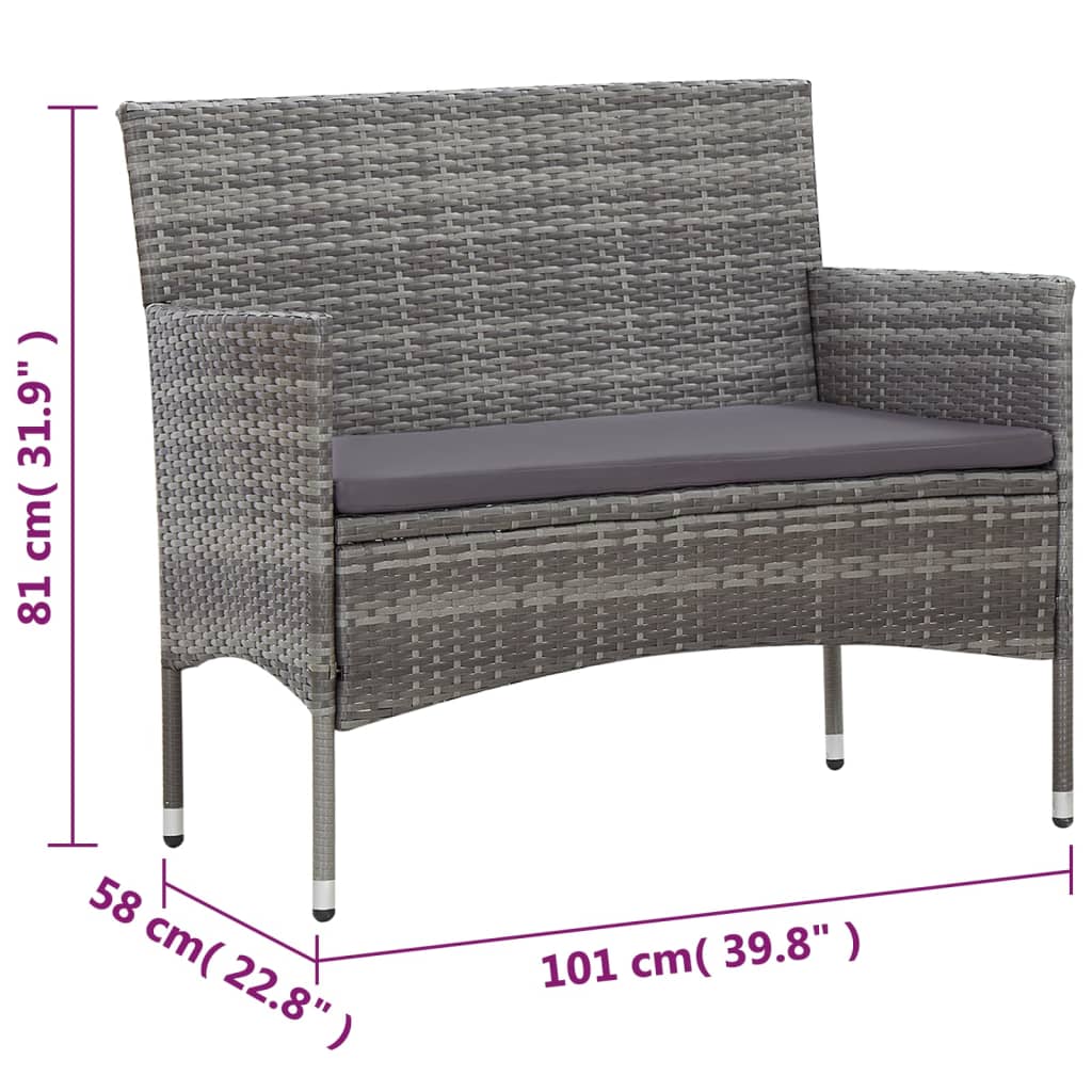 vidaXL 5 Piece Patio Lounge Set With Cushions Poly Rattan Gray