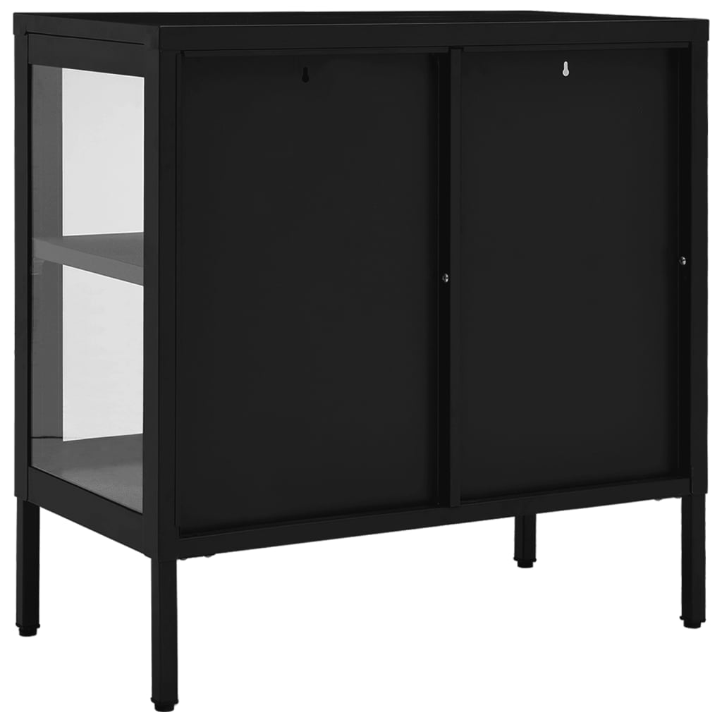 vidaXL Sideboard Black 27.6"x13.8"x27.6" Steel and Glass