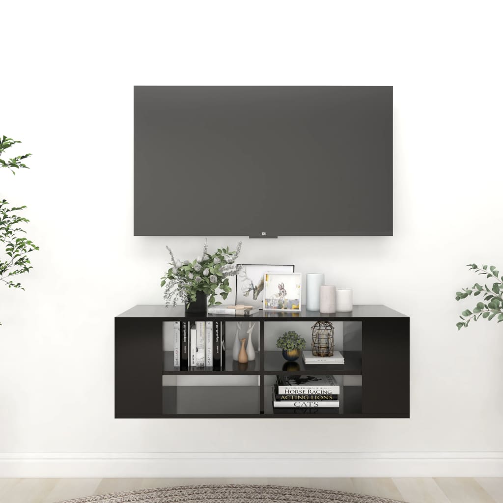 vidaXL Wall-Mounted TV Cabinet Black 40.2"x13.8"x13.8" Engineered Wood