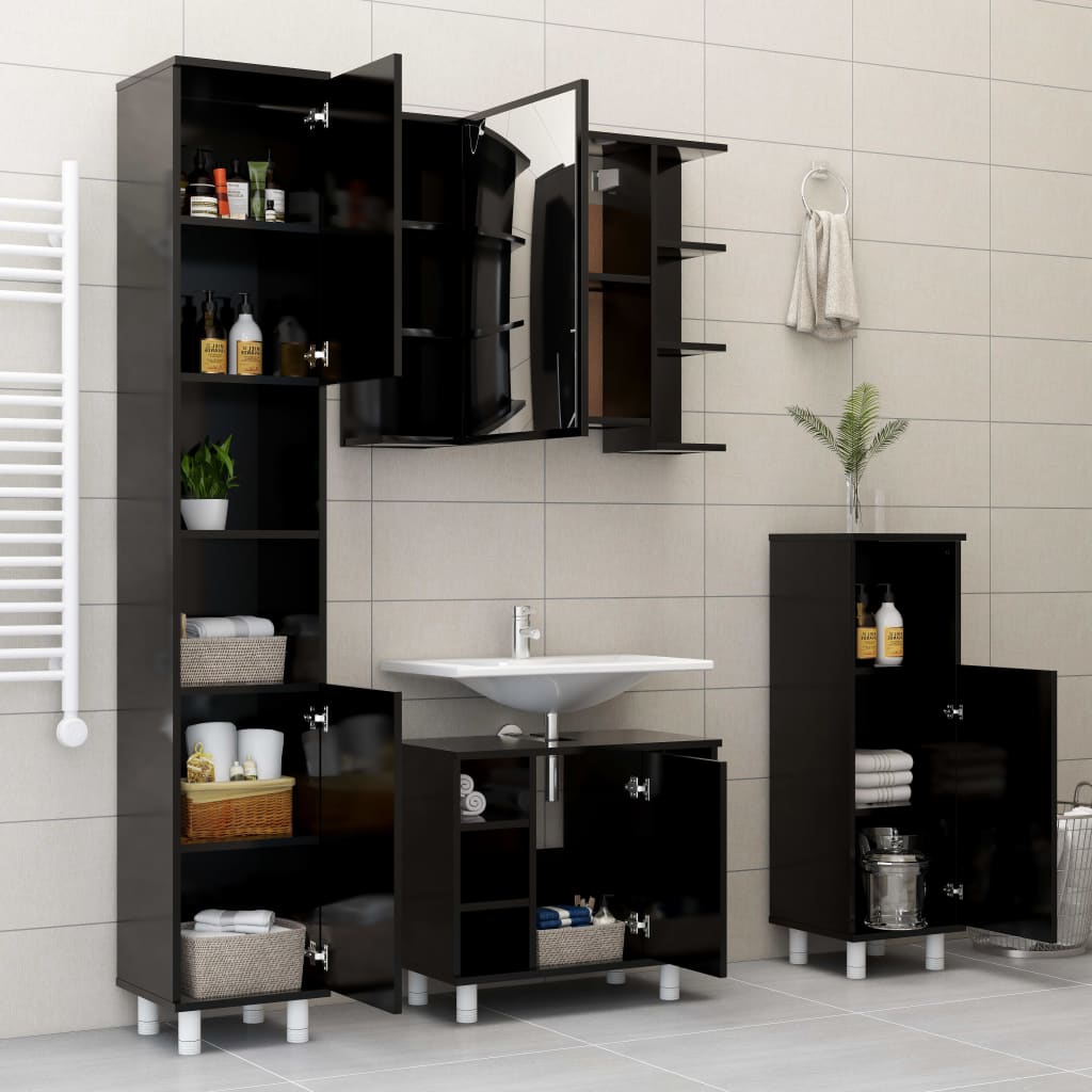 vidaXL Bathroom Cabinet Black 11.8"x11.8"x70.5" Engineered Wood