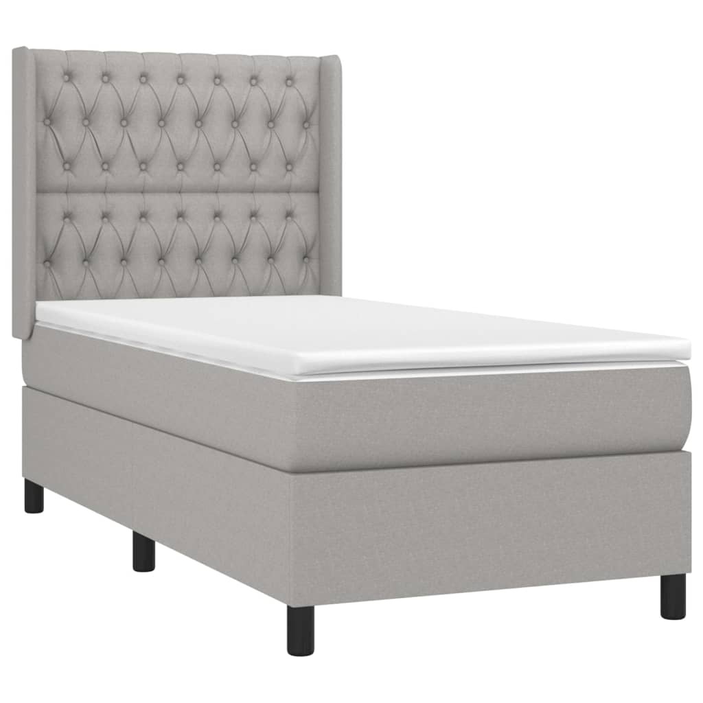 vidaXL Box Spring Bed with Mattress Light Gray Twin Fabric