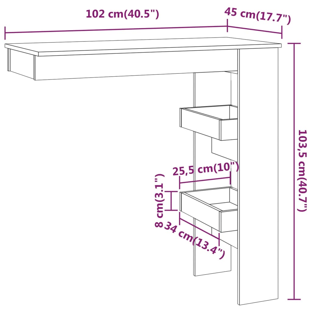 vidaXL Wall Bar Table Concrete Gray 40.2"x17.7"x40.7" Engineered Wood