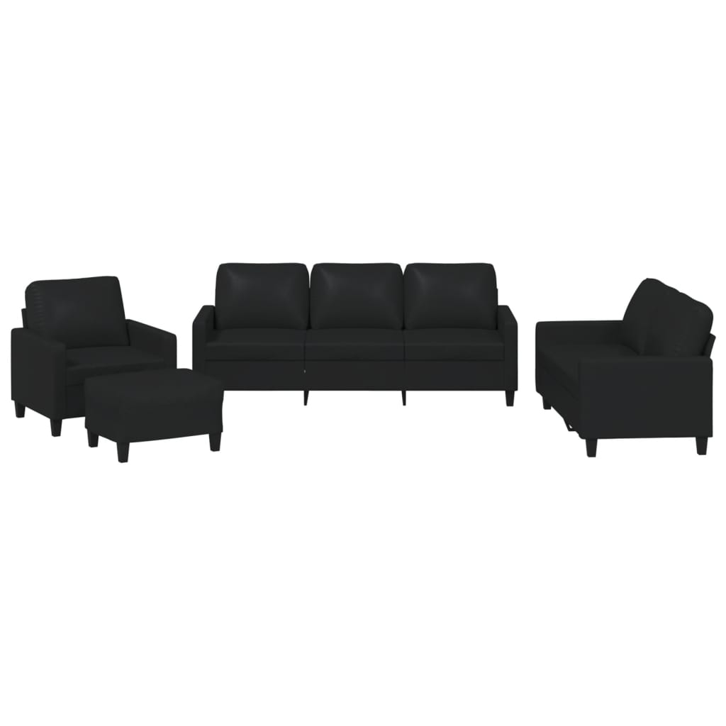 vidaXL 4 Piece Sofa Set with Cushions Black Faux Leather