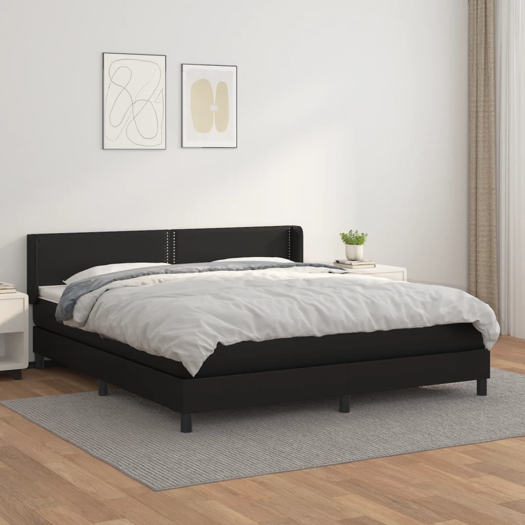 vidaXL Box Spring Bed with Mattress Black King Faux Leather