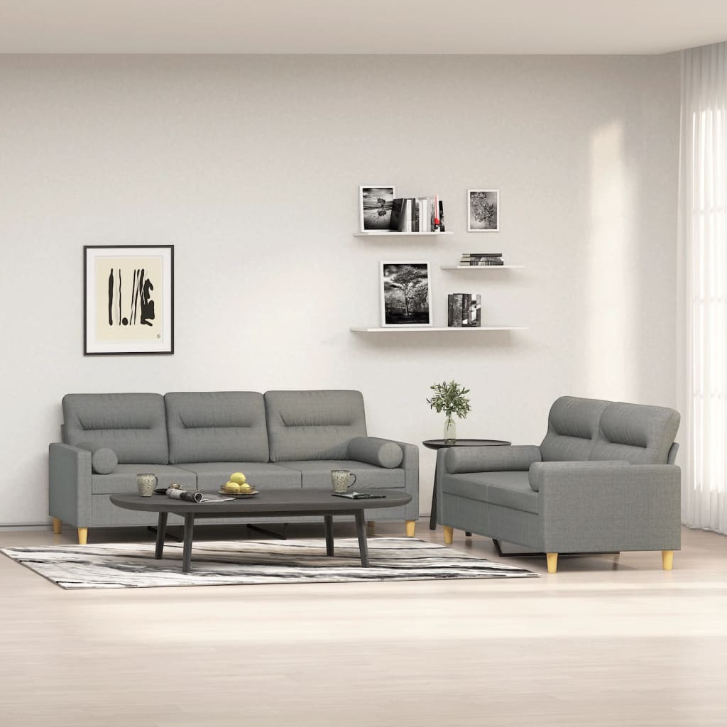 vidaXL 2 Piece Sofa Set with Throw Pillows&Cushions Dark Gray Fabric