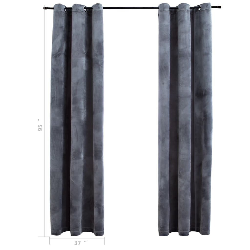 vidaXL Blackout Curtains with Rings 2 pcs Anthracite 37"x95" Velvet