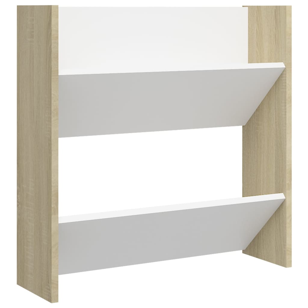 vidaXL Wall Shoe Cabinets 2 pcs White&Sonoma Oak 23.6"x7.1"x23.6" Engineered Wood
