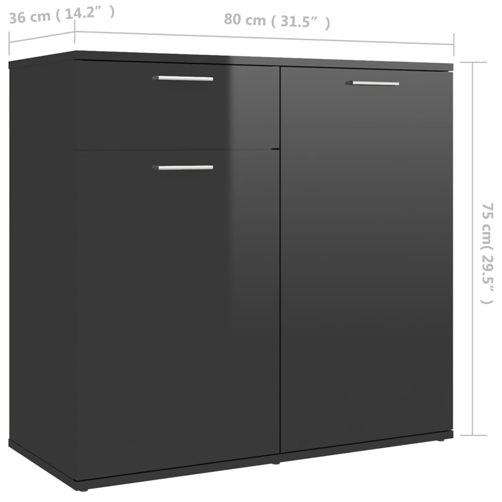 vidaXL Sideboard High Gloss Black 31.5"x14.2"x29.5" Engineered Wood