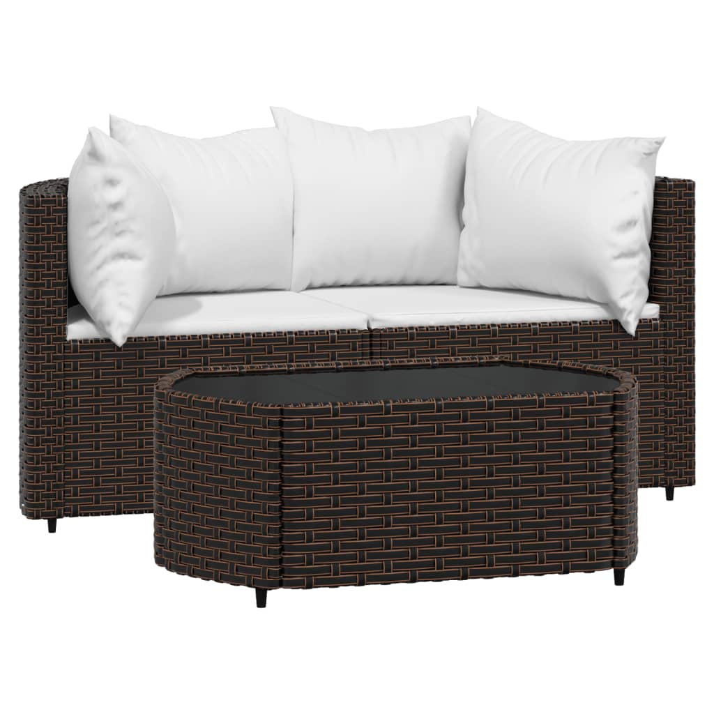 vidaXL 3 Piece Patio Lounge Set with Cushions Brown Poly Rattan