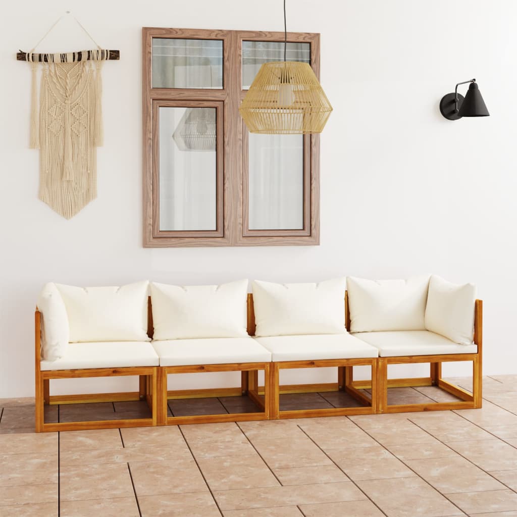 vidaXL 4-Seater Patio Sofa with Cushion Cream Solid Acacia Wood