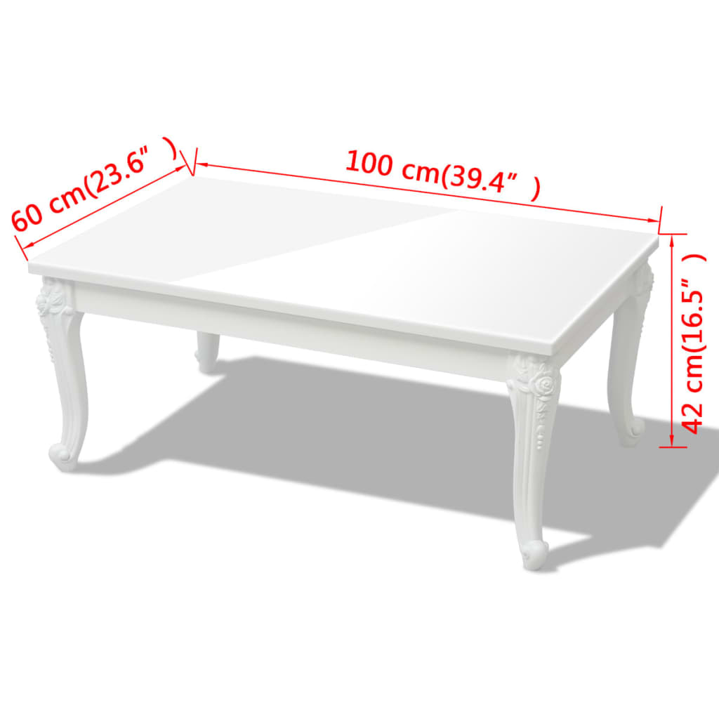 vidaXL Coffee Table 39.4"x23.6"x16.5" High Gloss White
