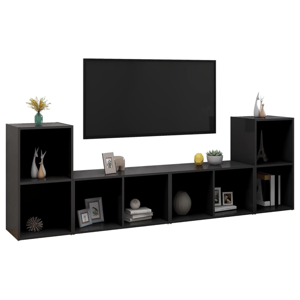 vidaXL TV Cabinets 4 pcs Black 28.3"x13.8"x14.4" Engineered Wood