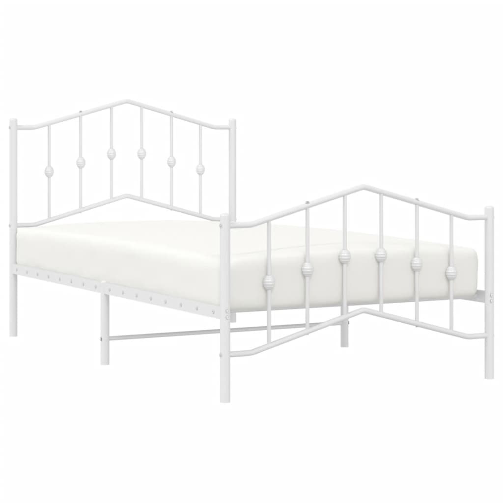 vidaXL Metal Bed Frame with Headboard and Footboard White 39.4"x74.8" Twin