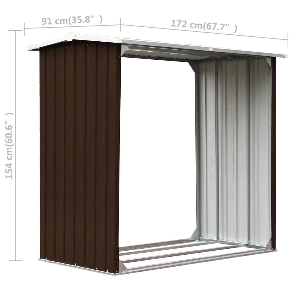 vidaXL Log Storage Shed Galvanized Steel 67.7"x35.8"x60.6" Brown