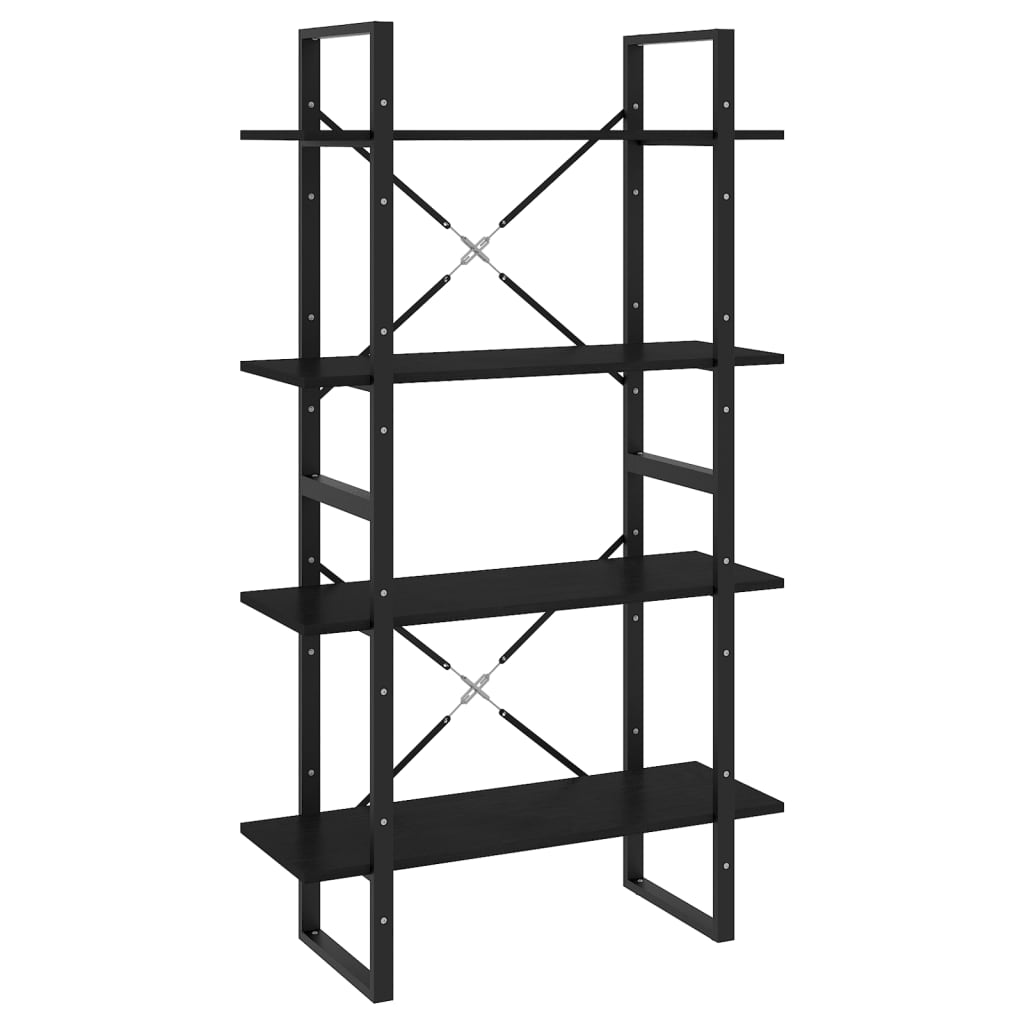 vidaXL 4-Tier Book Cabinet Black 31.5"x11.8"x55.1" Solid Pine Wood