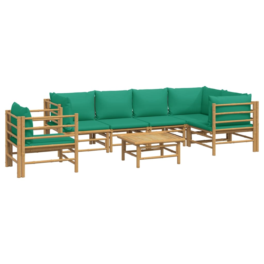 vidaXL 7 Piece Patio Lounge Set with Green Cushions Bamboo