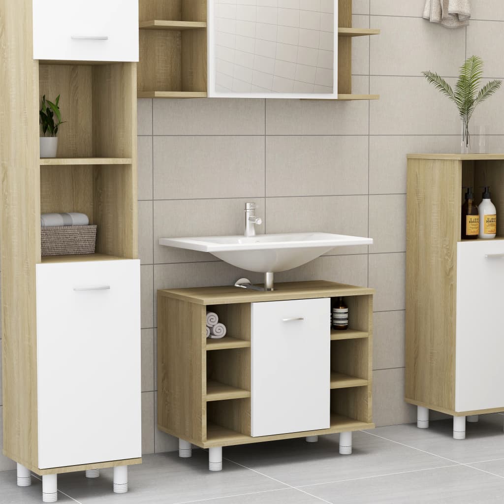 vidaXL Bathroom Cabinet White and Sonoma Oak 23.6"x12.6"x21.1" Chipboard