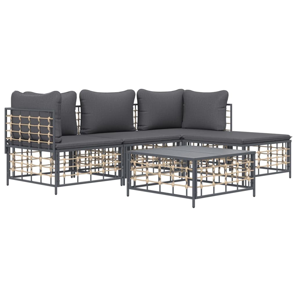 vidaXL 4 Piece Patio Lounge Set with Cushions Anthracite Poly Rattan