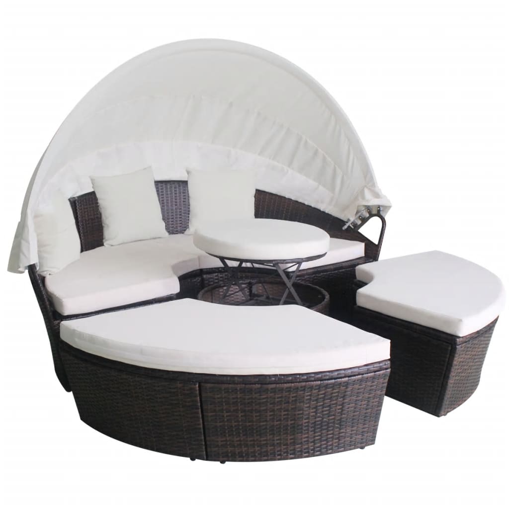 vidaXL Patio Lounge Bed Poly Rattan Brown