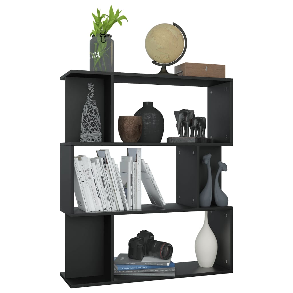 vidaXL Book Cabinet/Room Divider Black 31.5"x9.4"x37.8" Engineered Wood