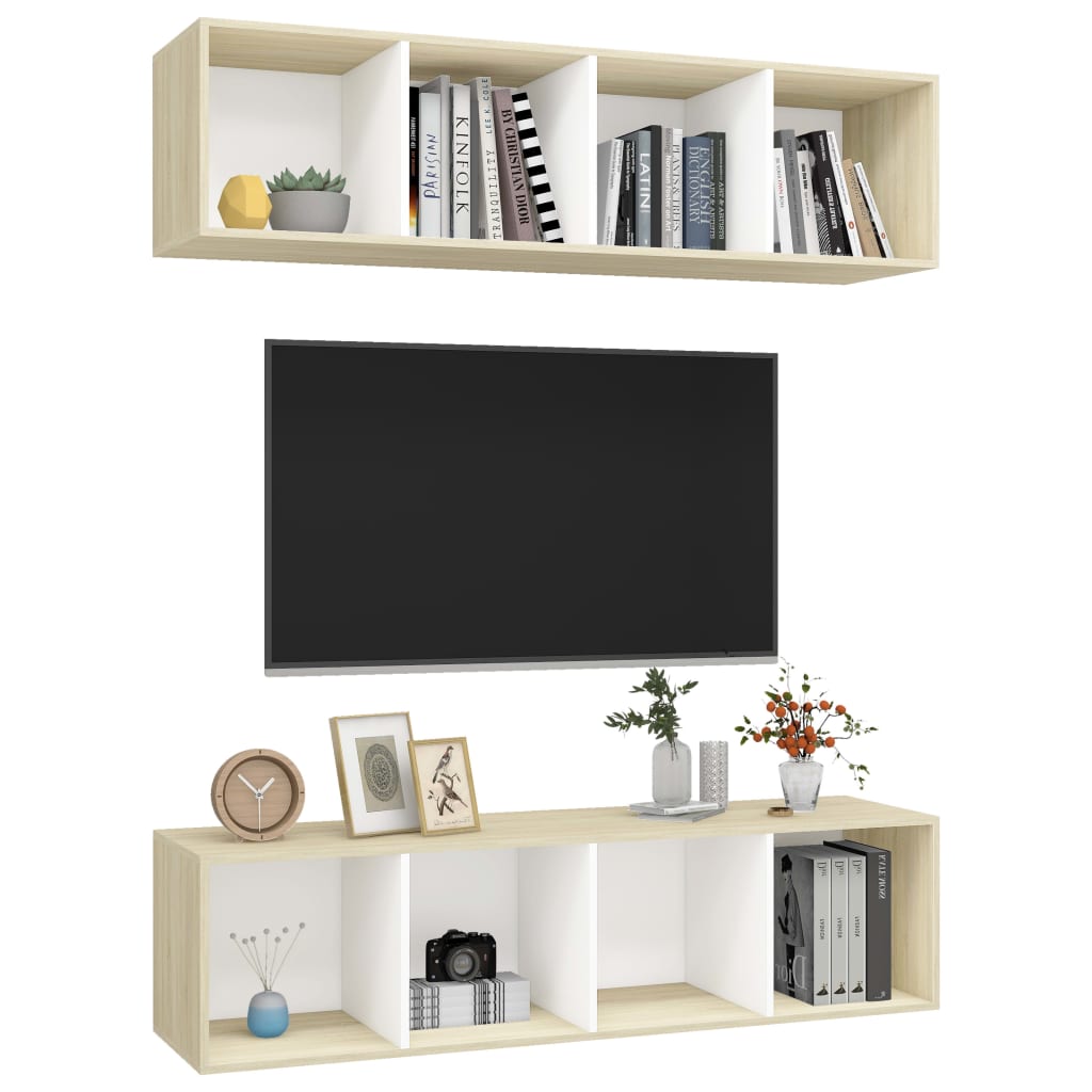 vidaXL Wall-mounted TV Cabinets 2 pcs White and Sonoma Oak Chipboard