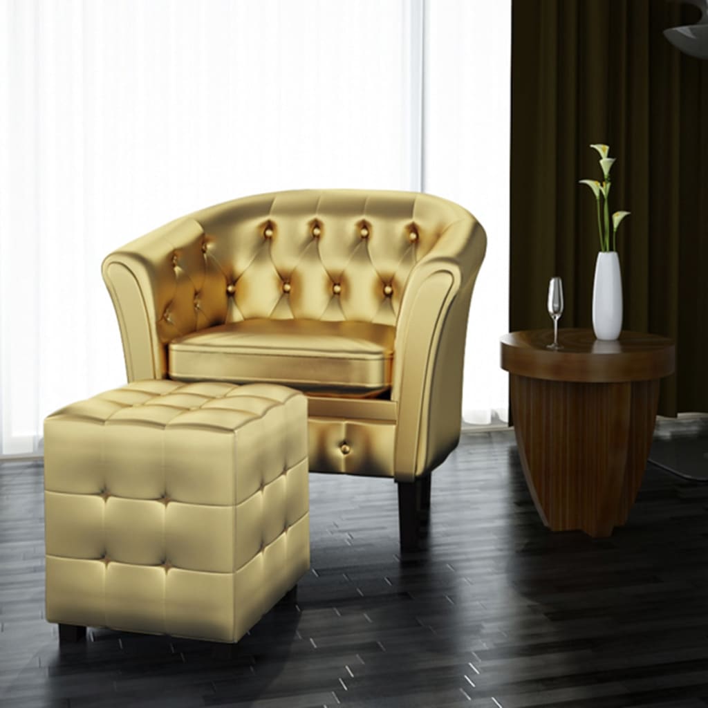 vidaXL Tub Chair with Footrest Gold Faux Leather