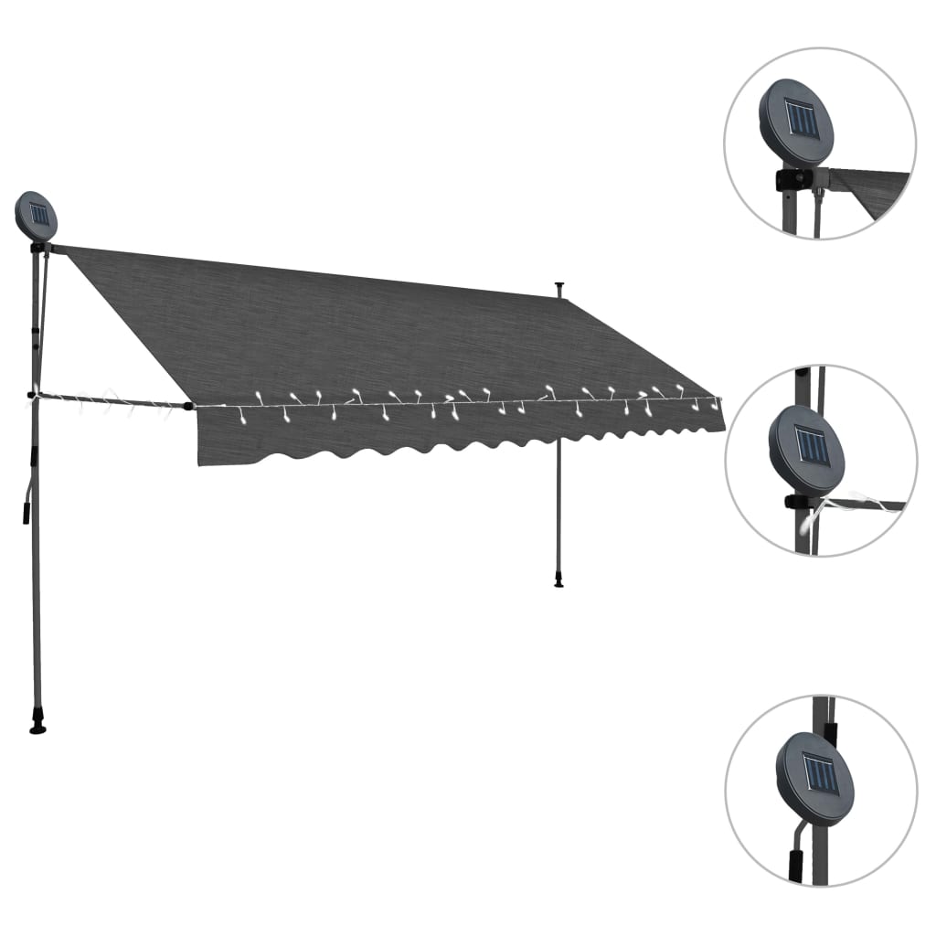 vidaXL Manual Retractable Awning with LED 137.8" Anthracite