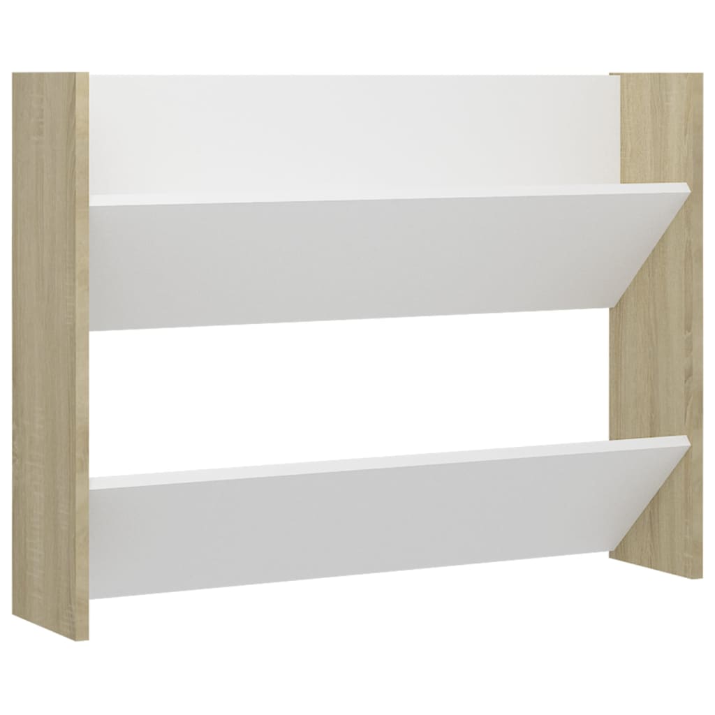 vidaXL Wall Shoe Cabinet White and Sonoma Oak 31.5"x7.1"x23.6" Engineered Wood