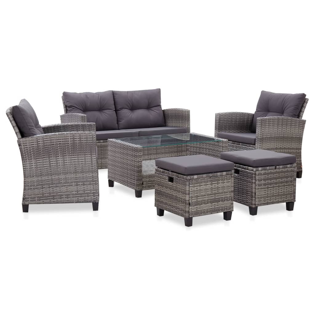 vidaXL 6 Piece Patio Sofa Set with Cushions Poly Rattan Dark Gray