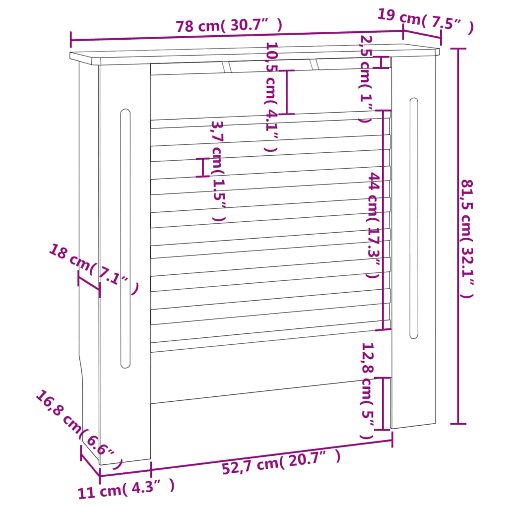 vidaXL MDF Radiator Cover Gray 30.7"