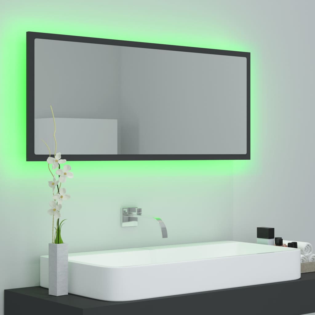 vidaXL LED Bathroom Mirror Gray 39.4"x3.3"x14.6" Chipboard