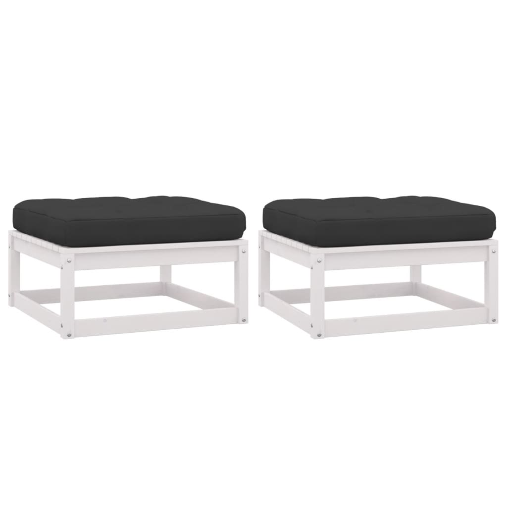 vidaXL Patio Footstools with Cushions 2 pcs White Solid Wood Pine