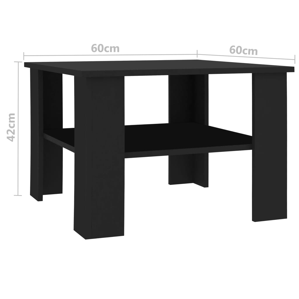 vidaXL Coffee Table Black 23.6"x23.6"x16.5" Engineered Wood