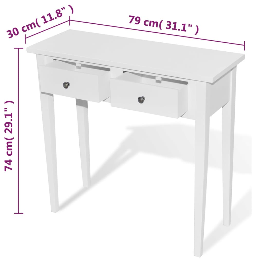 vidaXL Console Table with Two Drawers White