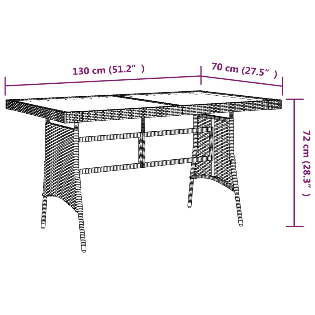 vidaXL Patio Table Black 51.2"x27.6"x28.3" Poly Rattan & Solid Acacia Wood