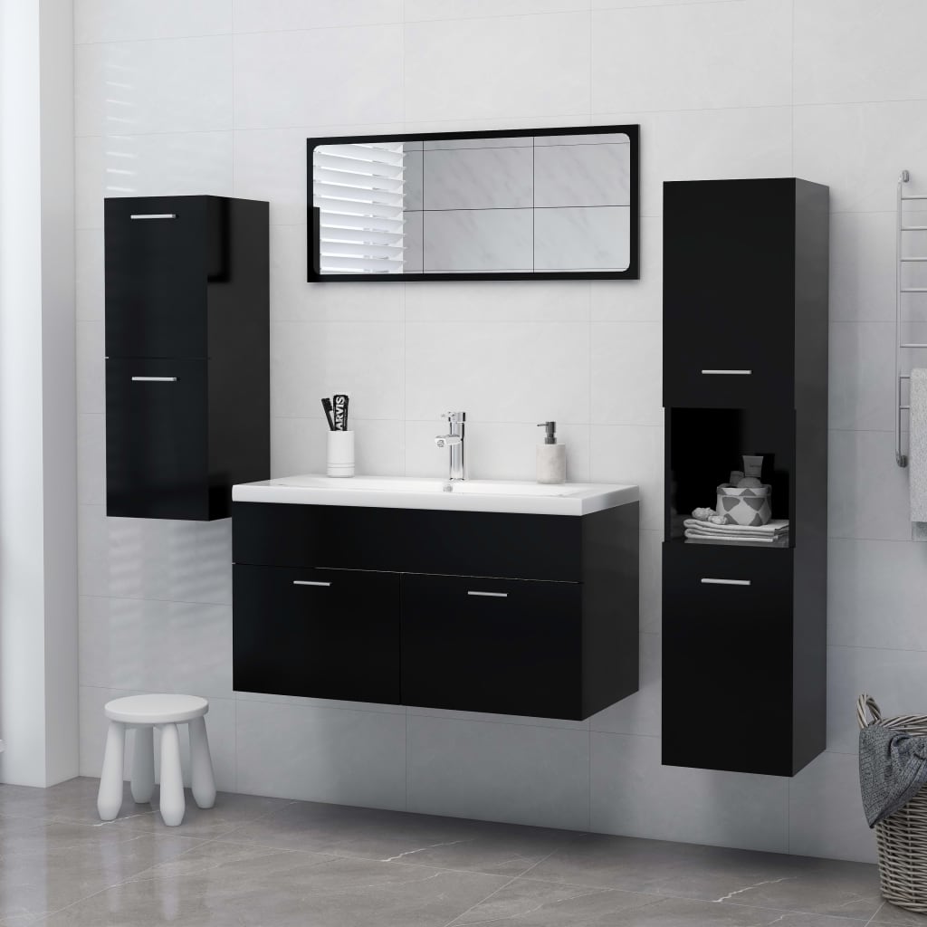 vidaXL Bathroom Cabinet Black 11.8"x11.8"x51.2" Engineered Wood