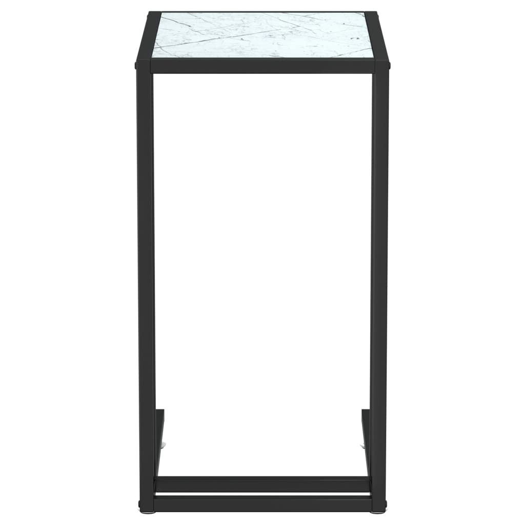 vidaXL Computer Side Table White Marble 19.7"x13.8"x25.6" Tempered Glass
