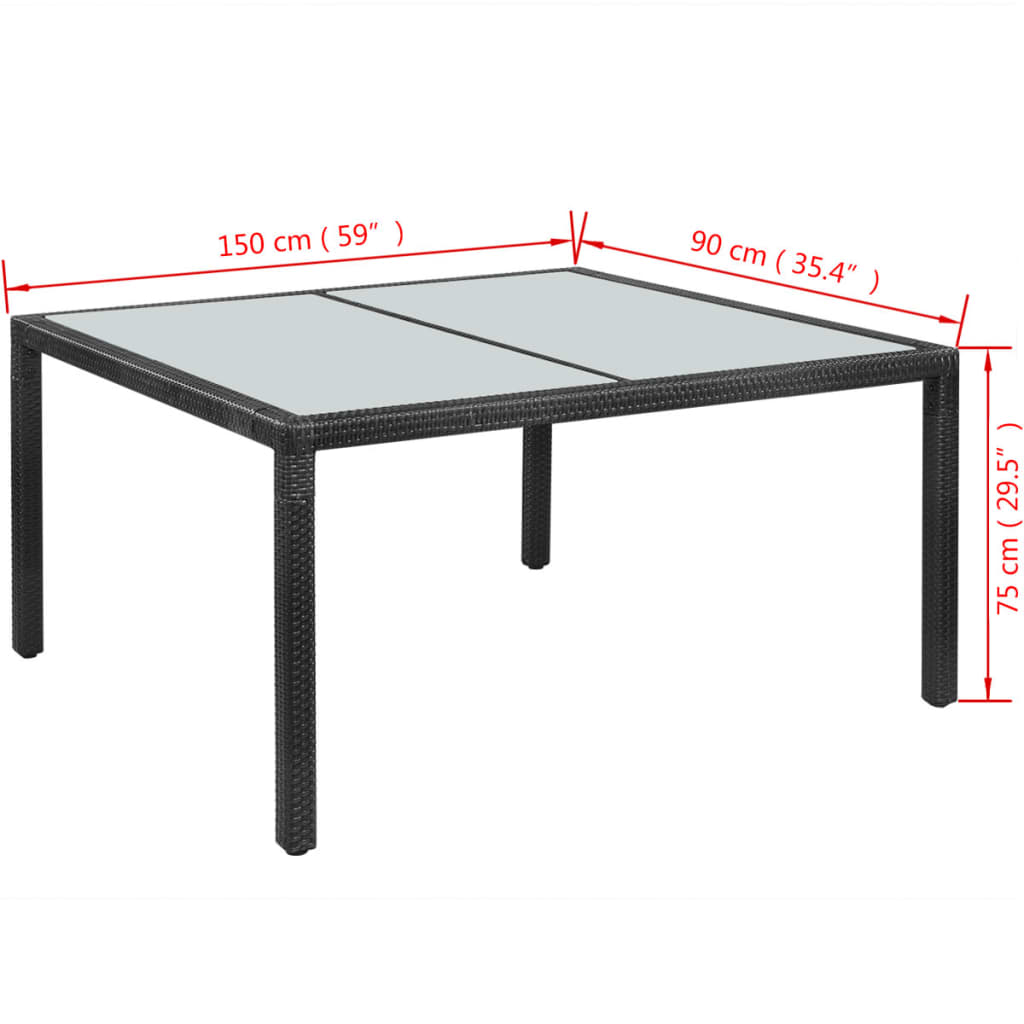 vidaXL Patio Table Black 59"x35.4"x29.5" Poly Rattan
