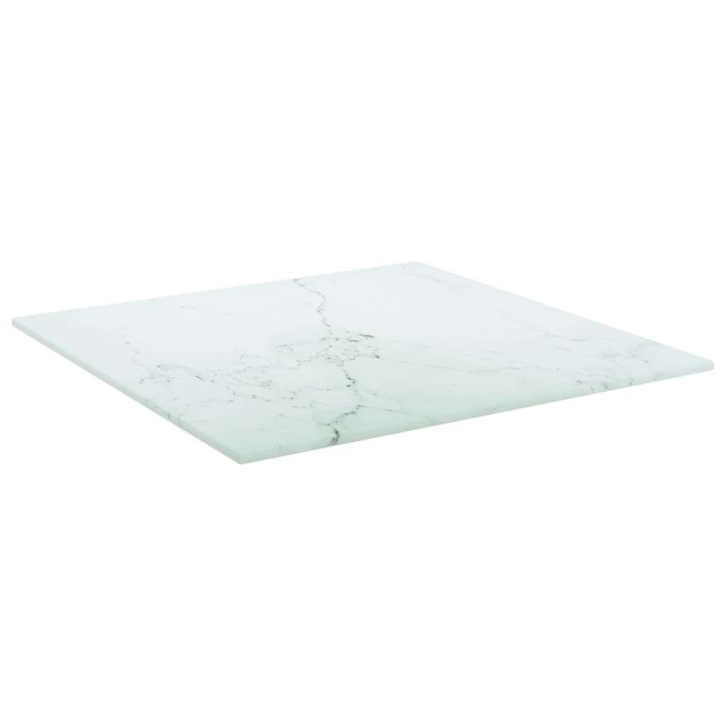 vidaXL Table Top White 15.7"x15.7" 0.2" Tempered Glass with Marble Design