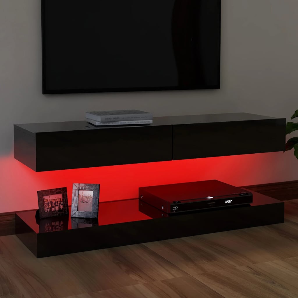 vidaXL TV Cabinet with LED Lights High Gloss Black 47.2"x13.8"