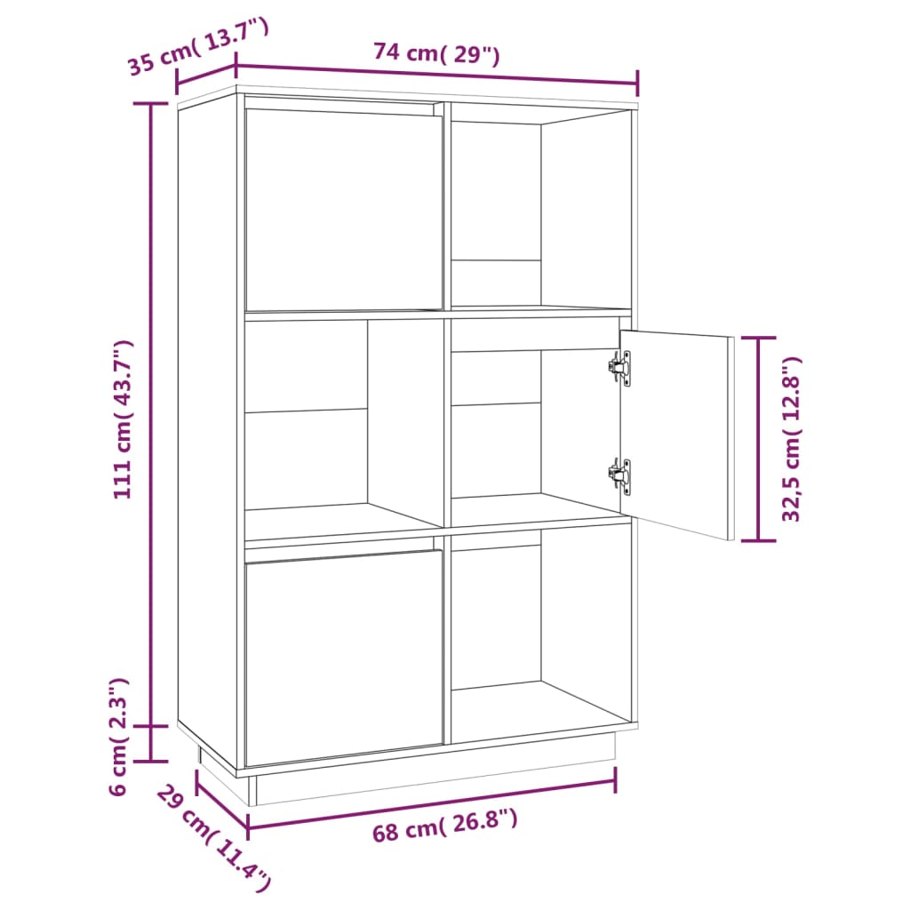 vidaXL Highboard 29.1"x13.8"x46.1" Solid Wood Pine