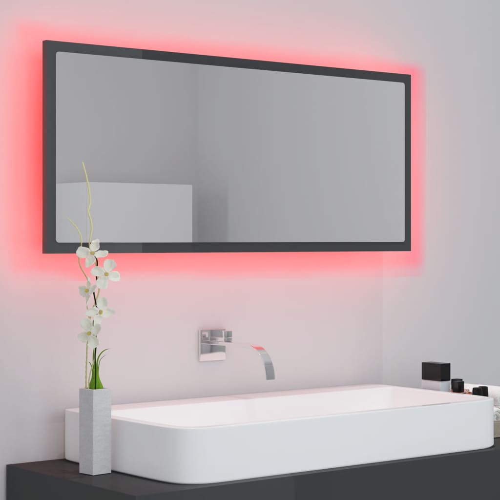 vidaXL LED Bathroom Mirror High Gloss Gray 39.4"x3.3"x14.6" Acrylic
