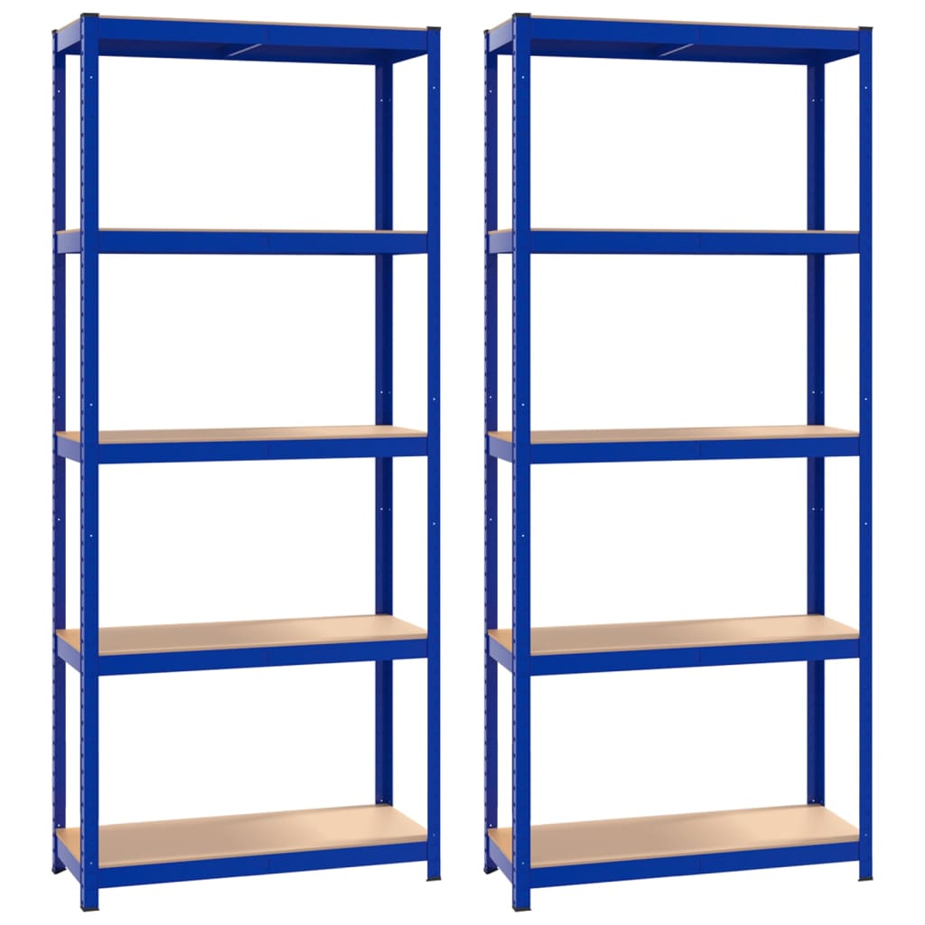 vidaXL 5-Layer Shelves 2 pcs Blue Steel&Engineered Wood