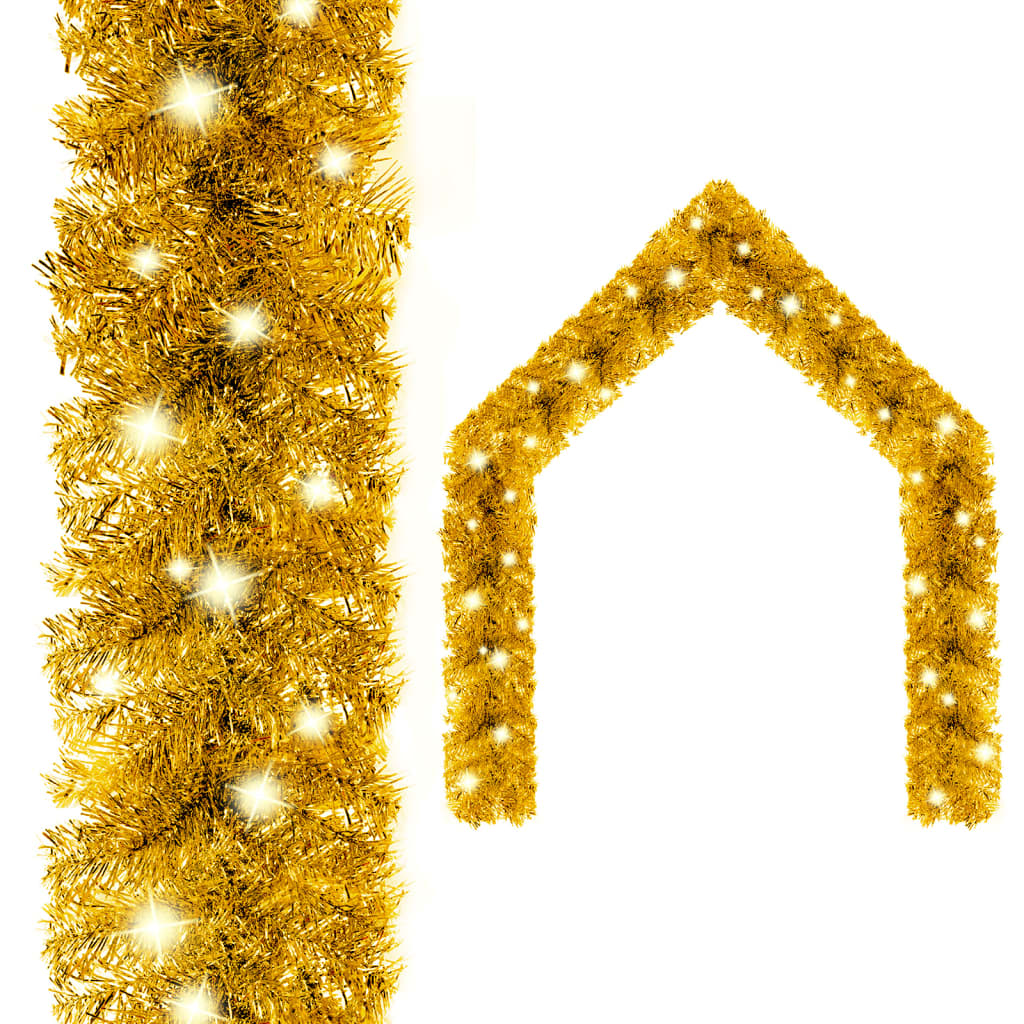 vidaXL Christmas Garland with LED Lights 787.4" Gold