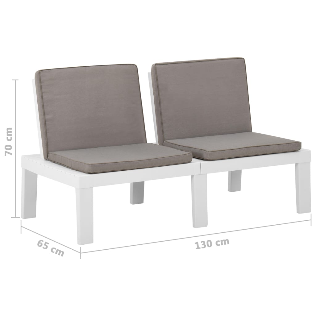 vidaXL Patio Lounge Benches with Cushions 2 pcs Plastic White