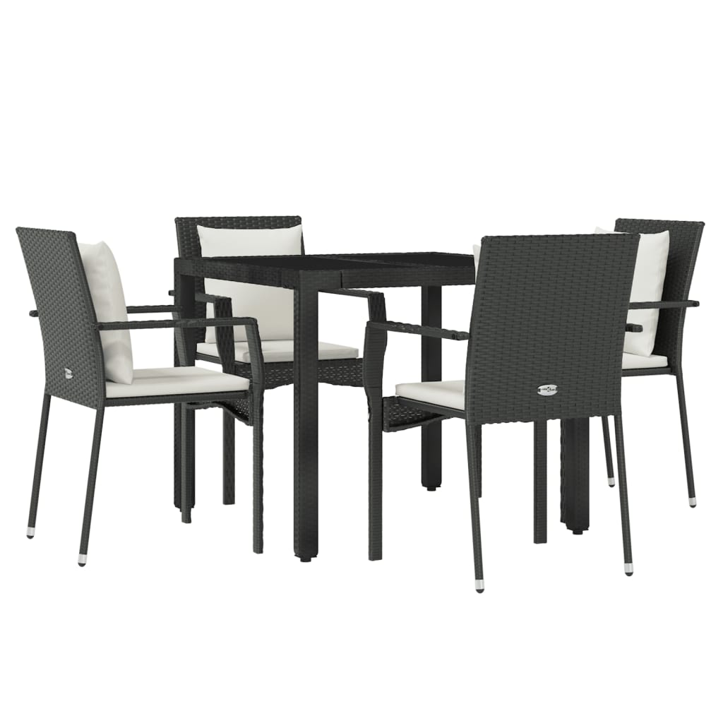 vidaXL 5 Piece Patio Dining Set with Cushions Black Poly Rattan